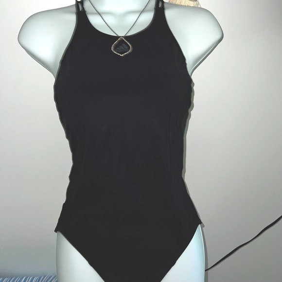 Adidas Black performance swim (team styling) suit. Nice back!